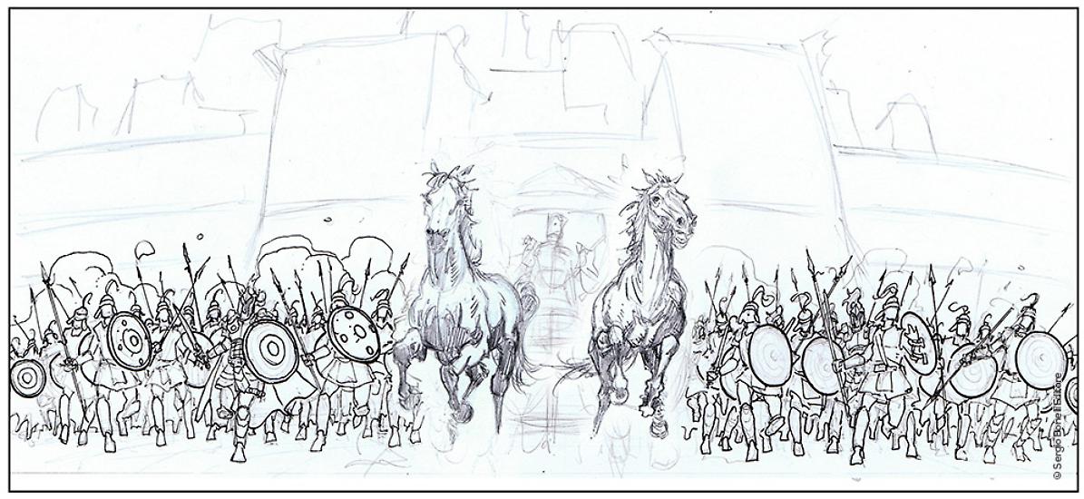 Una prima studio di Tommaso Bianchi per una vignetta di "Il sangue dei mortali", Le Storie n. 58.