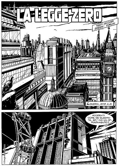 A page of "La legge zero", Le Storie #60. Written by Giovanni Eccher, art by Valentino Forlini.