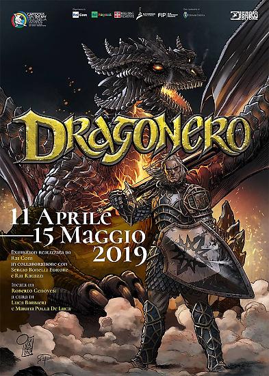 Il manifesto della mostra dedicata a Dragonero, a Torino, dal 11 aprile al 15 maggio.